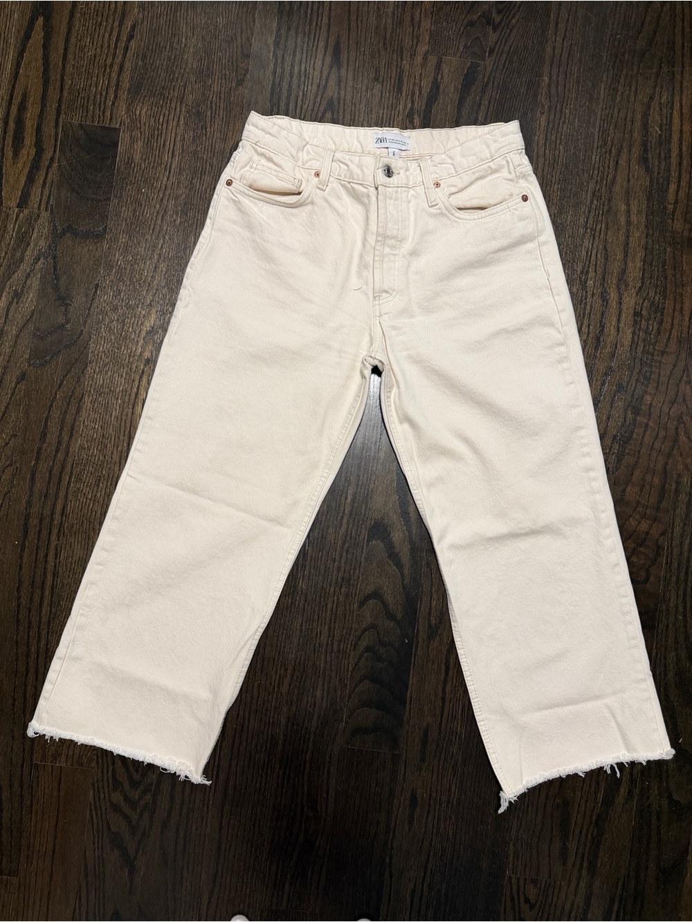 Zara wide leg cream mid rise jeans